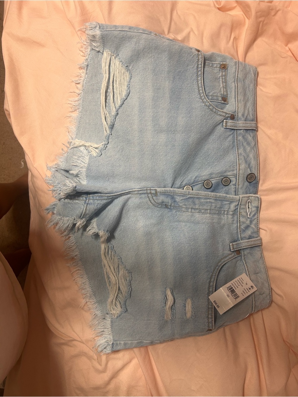 PacSun Light Blue Distressed High-Rise Denim Shorts